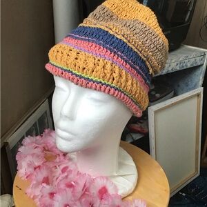 Handmade in Nepal crocheted multi coloured womens pull on hat ,good condition